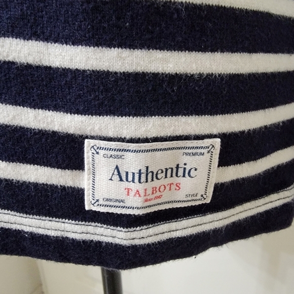 Talbots Size SP 100% Cotton Navy Blue & White Striped Long Sleeve Top - Picture 2 of 13